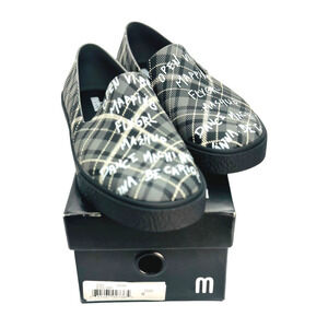 Melissa Ground Black Gray Tartan PVC Slip-On Sneakers 8